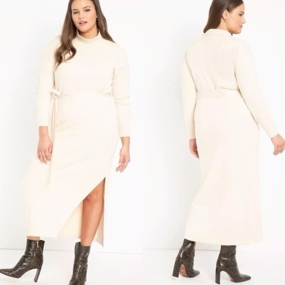 Eloquii Winter White/Cream Knit Sweater Dress